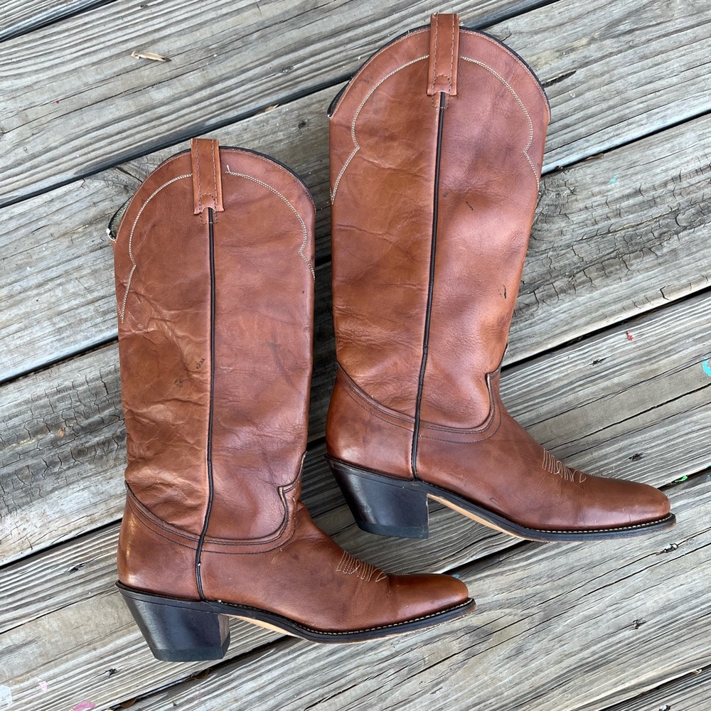 Classic Brown Leather Women's Heeled Cowboy Boots